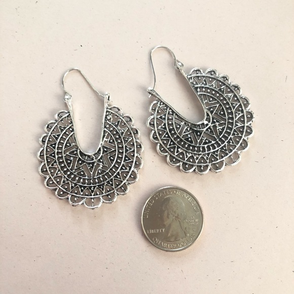 3/$30 Antique Silver Boho Hoop Earrings - Picture 7 of 8